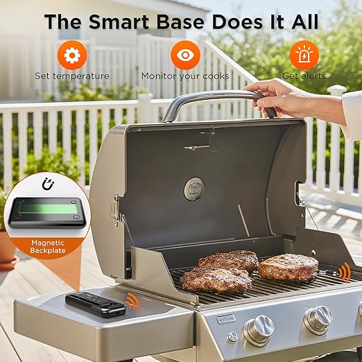 Bluetooth Meat Thermometer with Smart APP, 800FT Wireless Range & LCD Base, Rechargeable Probe, Digital Food Thermometer for BBQ, Grill, Birthday Gifts for Men Dad Him