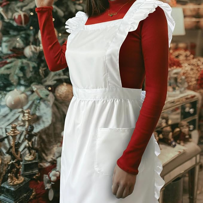 White Maid Apron for Women Cotton Waist Half Maid Costume Victorian Retro Ruffled Kitchen Cute Vintage Party Cosplay - Image 5