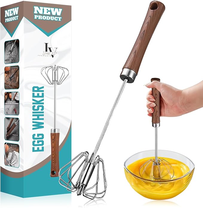Premium Stainless-Steel Egg Whisker with Handcrafted Wooden Handle (11 Inches) - Perfect for Whipping, Beating, and Blending