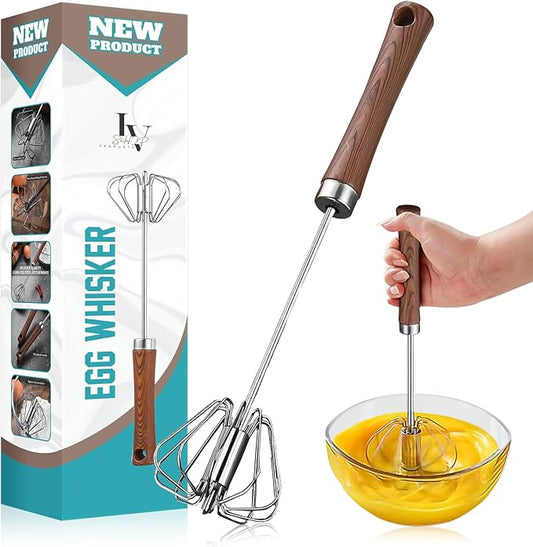 Premium Stainless-Steel Egg Whisker with Handcrafted Wooden Handle (12 Inches) - Perfect for Whipping, Beating, and Blending