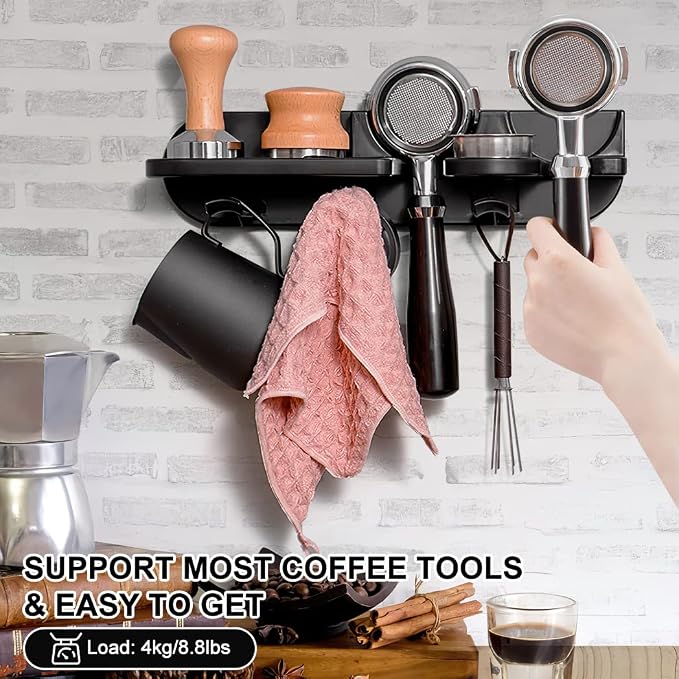 Espresso Tamper Holder Station Laelr Wall Mounted Coffee Station Organizer Coffee Distributor & Tamper 54mm/2.1'' Portafilter Storage Wall Shelf Espresso Accessories Organizer Rack for Bar Home Office - Image 3