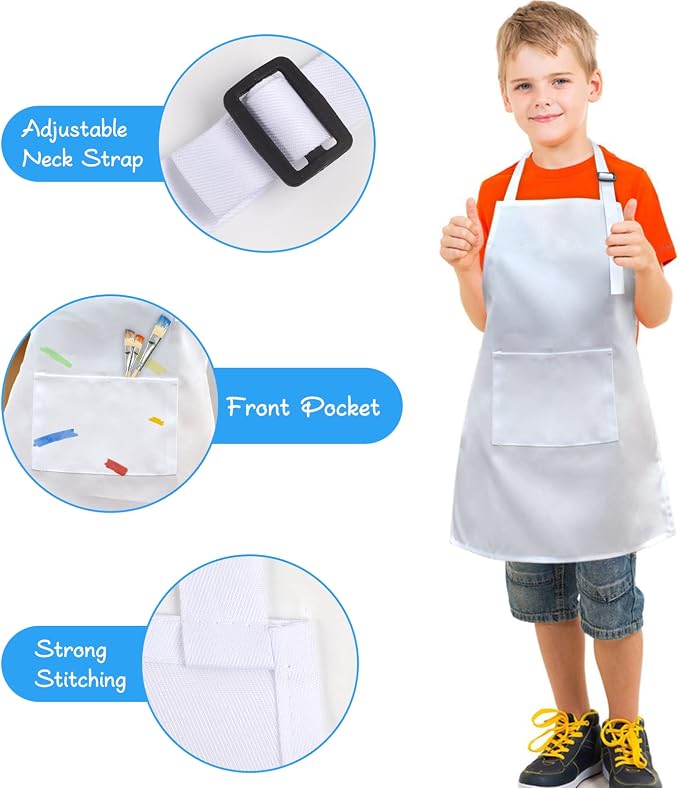 SINLAND Kids Aprons with Large Pocket 2 Pack | Adjustable Cooking Chef Aprons,Stain Resistant Toddler Apron for Baking Painting Gardening Boys Girls - Image 2