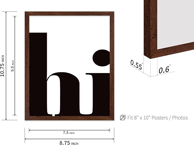 Poster Master Vintage Minimalist Poster - Retro Typography Print - Hi, Greeting, Plain, Modern, Simple - Gift for Artist, Friend - Wall Decor for Living Room, Office, Dorm, 8x10 Brown Framed