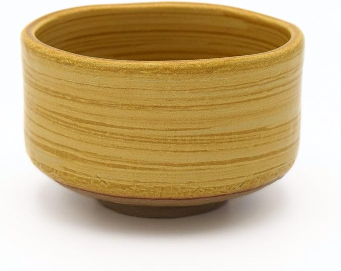 Product of Gifu Japan Ceramic Matcha Bowl, Handmade Chawan Japanese Green Tea Cup, Matcha Mixing Bowl, 400ml 13.6 oz, Brush Stroke Pattern, Yellow
