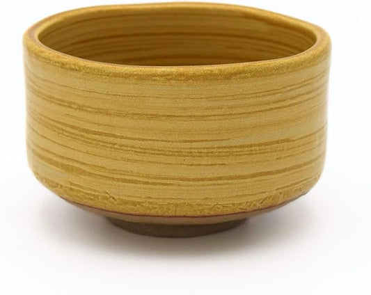 Product of Gifu Japan Ceramic Matcha Bowl, Handmade Chawan Japanese Green Tea Cup, Matcha Mixing Bowl, 400ml 13.6 oz, Brush Stroke Pattern, Yellow