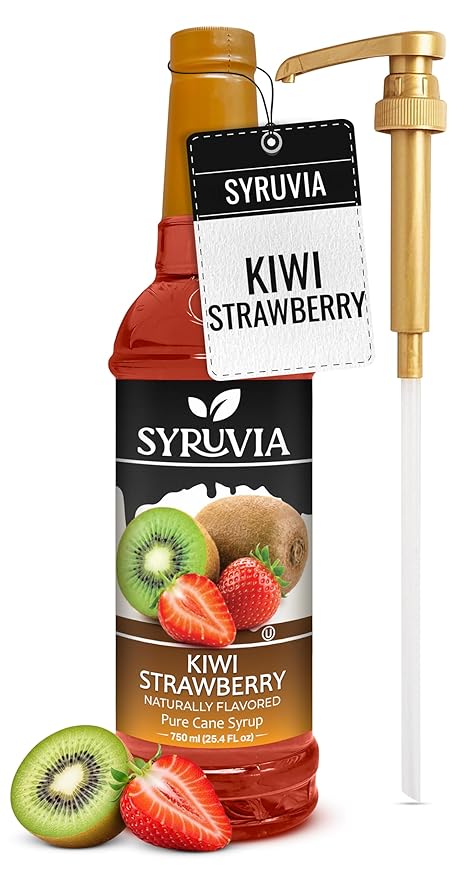 Syruvia Kiwi Strawberry Flavored Syrup for Drinks, Cocktails, Lemonades, Iced Teas and Desserts – 25.4 fl oz, With Pump