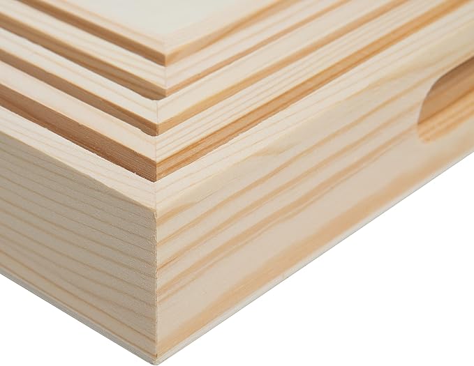 Wooden Nested Serving Trays – Unfinished Square Trays with Cut-Out Handles for Crafts, Serving, Ottomans & Home Décor – Set of 5