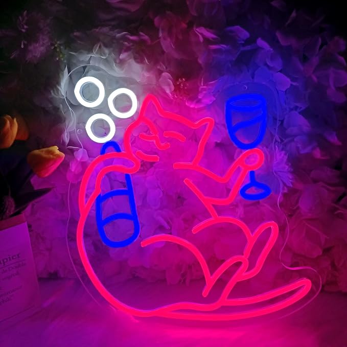 Cat Beer Neon Sign for Wall Decor Funny Bar Neon Sign for Home Bar Game Room Man Cave Decor Cat Light Neon Beer Led Sign Pink Neon Light Up Signs for Bedroom Home Party(16.7in*13.4in) - Image 7