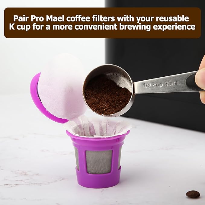 Pro Mael Disposable K Cup Filters with Lid, Coffee Filter Paper for Keurig Brewers Single Serve 1.0 and 2.0, Use with Reusable K Cup Pods, White (100-Count)