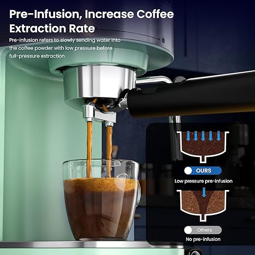 COWSAR Espresso Machine,Expresso Coffee Machines,Espresso Maker with Milk Frother Steam Wand & 40oz Removable Water Tank，Stainless Steel Compact Cappuccino & Latte Machine