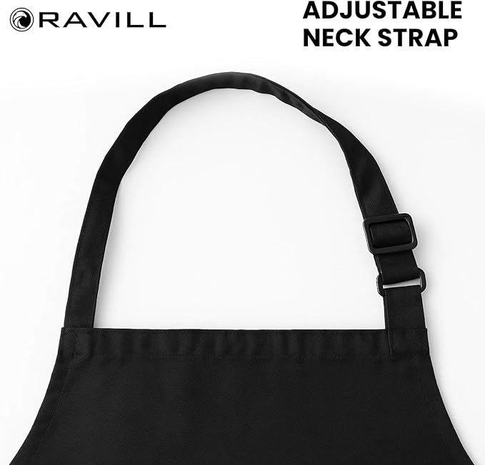 Ravill Black Apron with Pockets for Men and Women - 35" Long Multi Purpose Polyester Work Aprons for Cooking, Cleaning, Baking, Art - Water Resistant Kitchen Apron - Image 5