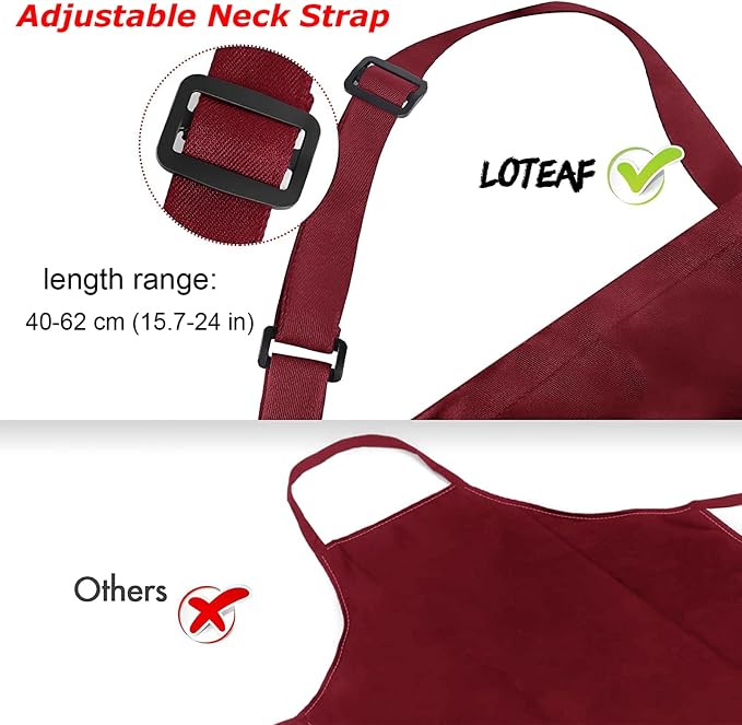 4 Packs Chef Apron, Waterproof Apron, Adjustable Aprons with 2 Pockets for Men Women, Professional Aprons for Kitchen Cooking Gardening Painting Baking Restaurant (Wine) - Image 5