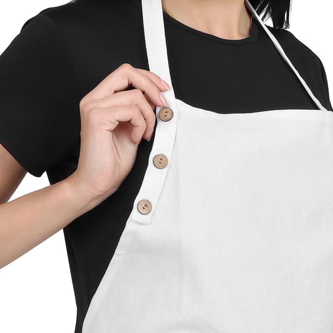2 pack Cotton Kitchen Apron, White, 33 Inches Long, 2 Pockets, Adjustable, Machine Washable - Image 3