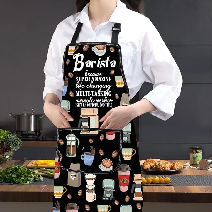 JXGZSO Barista Gift Barista Waterproof Kitchen Gift Coffee Server Apron with Pocket Coffee Lover Gift