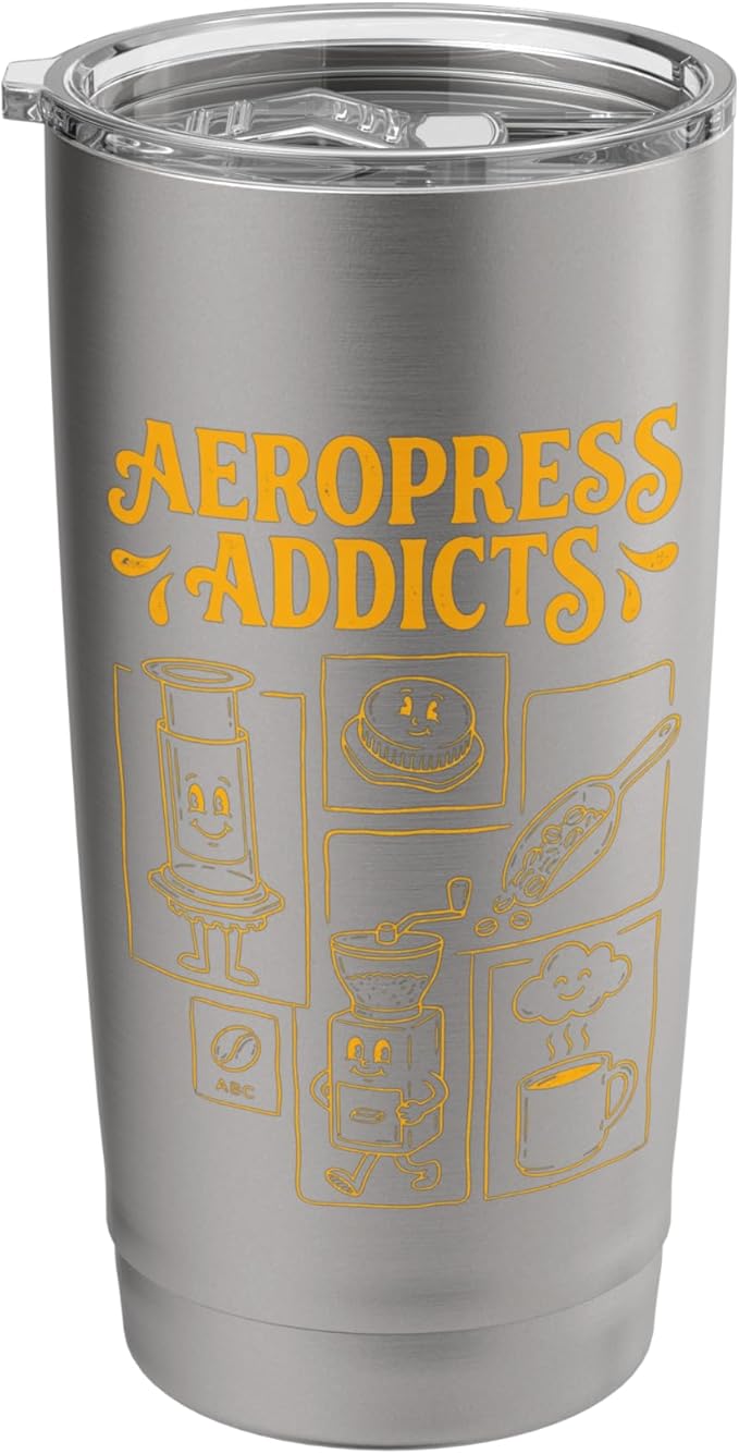 Kawaii Coffee Brewing Characters Shirts AeroPress Addicts Stainless Steel Insulated Tumbler