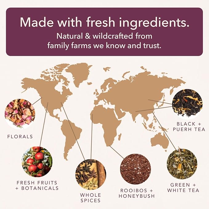 Herbal Tea Sampler – 5 Caffeine-Free Loose Leaf Blends for Sleep and Relaxation, Fruity and Dessert-Inspired Flavors, 75 to 100 Cups – Handcrafted in USA – Plum Deluxe