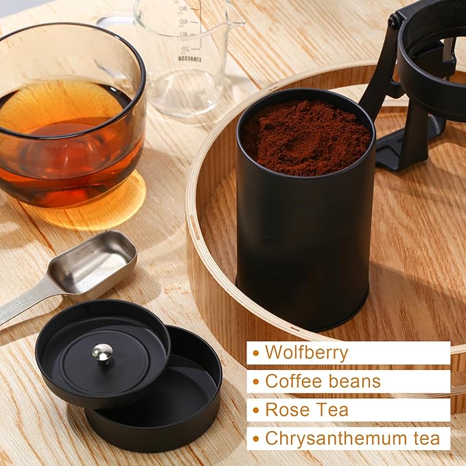 Tanlade 10 Pcs Tea Tin Canister Metal Round Can with Airtight Lid Double Sealed Tea Tin Canisters, with 1 Erasable Chalk Marker and 16 Stickers for Loose Leaf Coffee Sugar, 14 oz