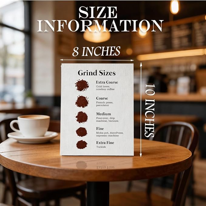 RTVJTERQ Grind Sizes Oil Painting, 8x10 Inches Ground Size Guide Art Print, Informative Wall Decor for Home Kitchen & Café, Brewing Method Artwork, Warm Gift For Beverage Enthusiasts