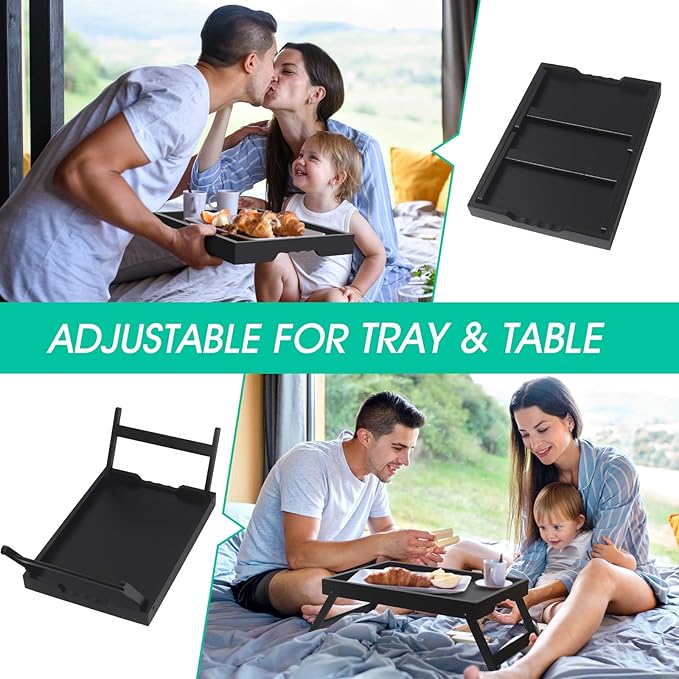 Artmeer Bed Tray Table with Folding Legs,Bamboo Breakfast in Bed for TV Table, Laptop Computer Tray,Eating,Snack Tray Black 2 Pack (Black)