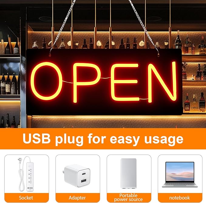 Led Open Signs for Business,Open and Close Double sided Witching,Powered by 5V USB, And Adjustable Bright,Neon Sign for Storefront Window Glass Door Shop Store Florists Bar 15.7'' X 7''