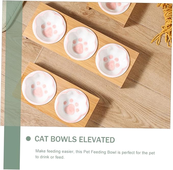 Milisten Elevated Cat Bowl Whisker-Friendly Bamboo Stand Ceramic Pet Feeding Bowl for Kitten Vomiting Relief