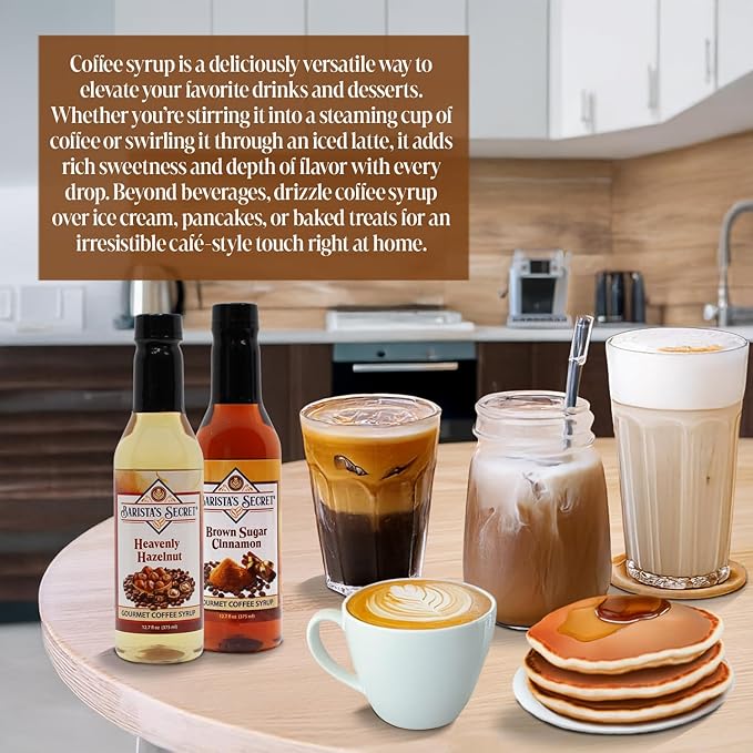 Barista's Secret® Coffee Syrups Variety Pack – Gourmet Flavored Syrup Set for Coffee, Drinks & Desserts – French Vanilla, Caramel, Hazelnut, Toffee, Brown Sugar Cinnamon – 5 Pack, 12.7 oz Each