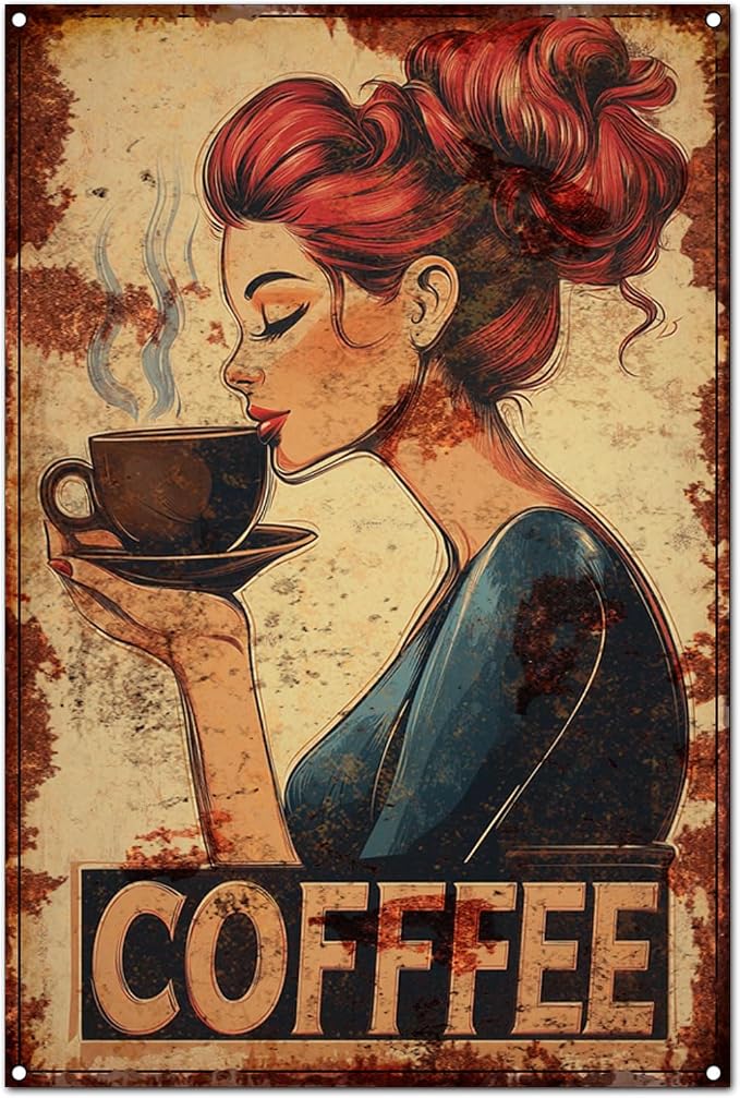 Funny Vintage Coffee Lovers Tin Sign Collection Wall Art – Retro Wall Decoration For Cafe Bar/Garage/Man Cave/Kitchen, 8x12 Inches (N, 12X8X0.08 IN) by Unknown
