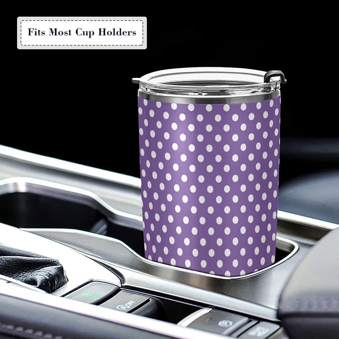 Tumbler Cute Polka Dot Purple Insulated Coffee Cup Beverage Container Travel Mug with Straw and Lid Double Wall Stainless Steel 20oz BPA-Free for Sport, Back to School