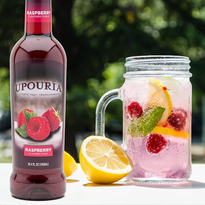 Upouria Coffee & Tea Syrup Variety Pack, Raspberry, Mango, and Peach Flavoring, 100% Vegan, Gluten-Free, Kosher, 750 mL Bottles with 3 - Coffee Syrup Pumps