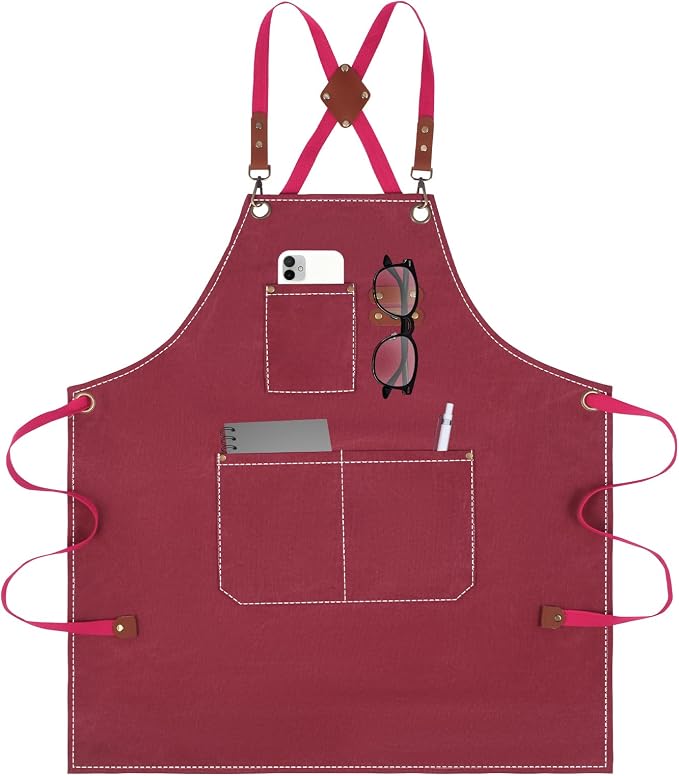 Aprons For Women Men With Large Pockets, Waterproof Cotton Chef Aprons For Cooking Server Grilling Bbq Kitchen by YELEGAI