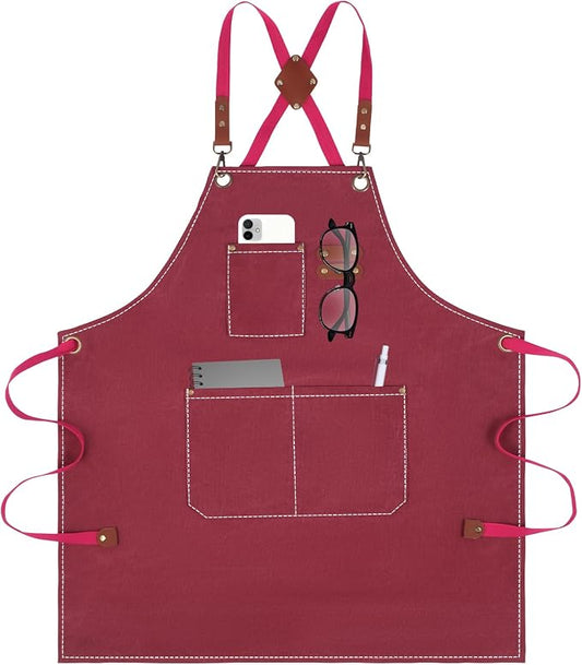 Aprons For Women Men With Large Pockets, Waterproof Cotton Chef Aprons For Cooking Server Grilling Bbq Kitchen by YELEGAI