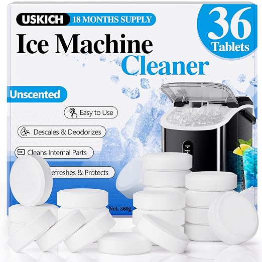 Ice Machine Cleaner Descaler Tablets-36Pack Ice Maker Cleaner Compatible with Frigidaire, Opal, GE Profile, Kitchenaid, Nickel Safe Scale Remover for Countertop, Nugget Ice Makers by USKICH
