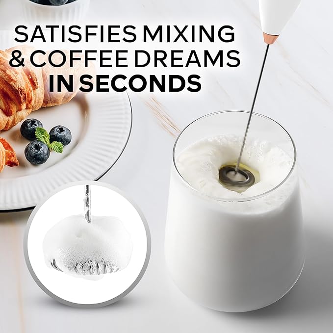 Zulay Kitchen Powerful Milk Frother Wand With 4 AA Duracell Batteries - Ultra Fast Handheld Drink Mixer - Electric Whisk Foam Maker for Coffee, Lattes, Cappuccino, Matcha & Creamer