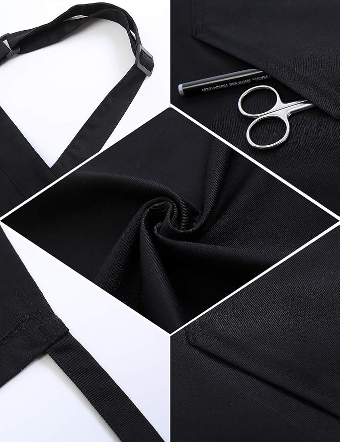 NEWGEM Adjustable Canvas Aprons for Women Men with 2 Pockets - Kitchen Cooking Chef Apron with Neck Strap, Stain Resistant Pinafore for Waitress Barista Restaurant Baking BBQ (Black) - Image 5