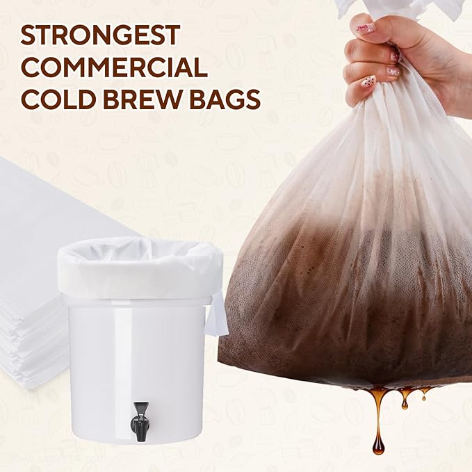 120PCS Commercial Cold Brew Coffee Bags with Drawstring, 20" X 20" Disposable Coffee Filters for 5 Gallon Buckets and Commercial Model Cold Brew Coffee Makers