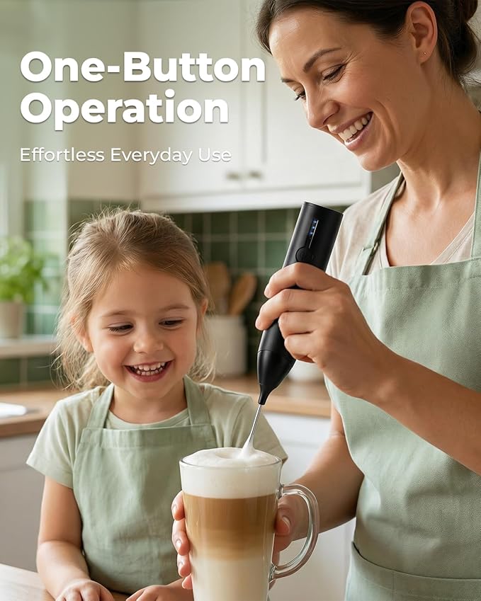Electric Milk Frother Handheld Rechargeable, Handheld Foam Maker with Dual Stainless Steel Whisk, Multiple Speeds, Perfect for Coffee, Lattes, Cappuccino, & Matcha (Core, Black)