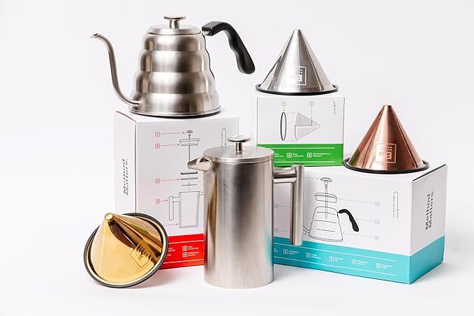 Barista Warrior Reusable Coffee Filter - Stainless Steel Pour Over Dripper, Compatible for Chemex, Hario V60 & Drippers, Easy to Clean Flavorful Brew Fine Mesh Coffee Filter - Gold Titanium Coated