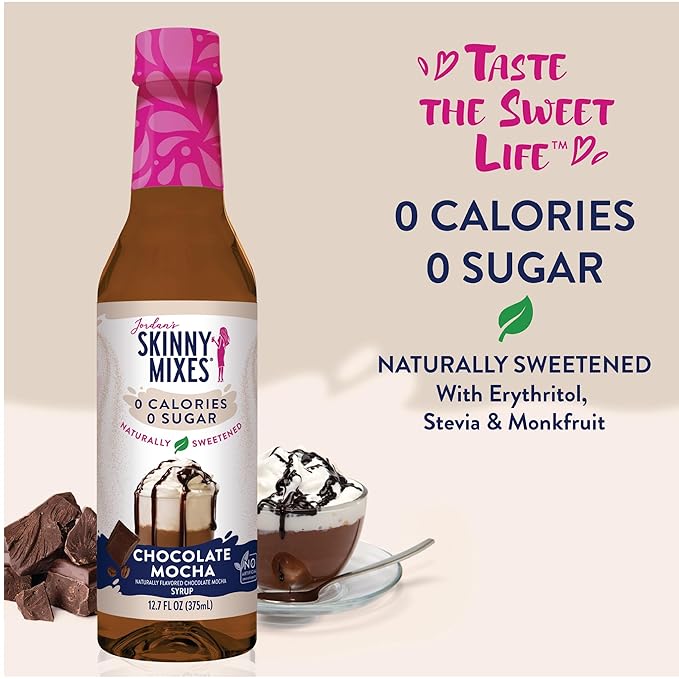 Jordan's Skinny Mixes Syrups Sugar Free Syrup, Chocolate Mocha Syrup, 12.7 oz, 0 Sugar and Zero Calorie Flavoring for Coffee,Protein Shake, Cocktail or Mocktail Drinks and More, Natural (Pack of 2)