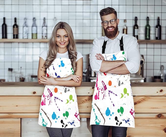WONDERTIFY Abstract Paint Splashes Apron,Collection Of 24 Different Ink Splatter Symbol On White Bib Apron with Adjustable Neck for Men Women,Suitable for Home Kitchen Cooking Chef Grill Baking Apron