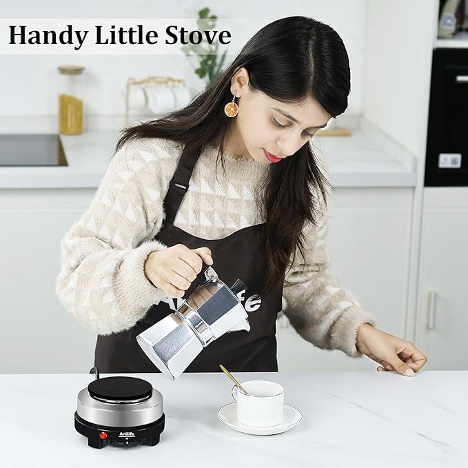 Artilife Mini Hot Plate 500W Small Hot Plate Electric Mini Moka Pot Hot Plate,Mini Hot Plate for Moka Pot,Single Burner Hot Plate Moka Pot Heater