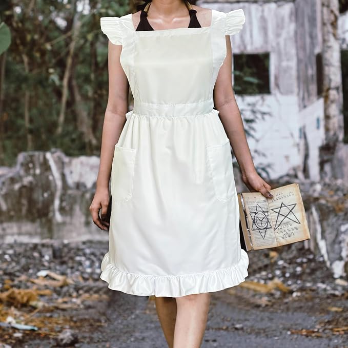 White Maid Apron for Women Cotton Waist Half Maid Costume Victorian Retro Ruffled Kitchen Cute Vintage Party Cosplay - Image 3