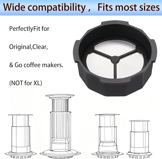 Stainless Steel Reusable Filter for AeroPress Coffee Maker(Superfine)，Premium Replacement Disc, 2-in-1 design, freeing you from changing filter screens or filter papers. (2, Black)