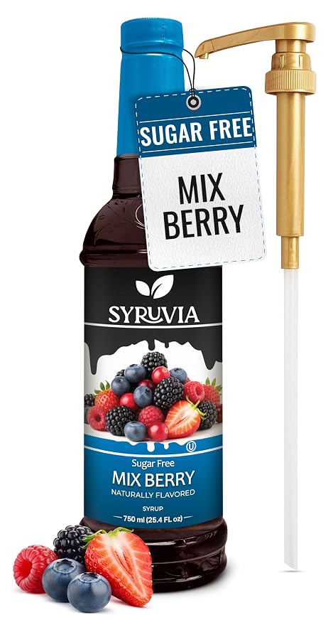 Syruvia Sugar Free Mix Berry Flavored Syrup for Drinks, Cocktails, Lemonades, Iced Teas and Desserts – 25.4 fl oz, With Pump by SYRUVIA