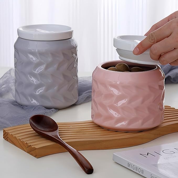 Ceramic Jar with Lid, 34oz Food Storage Jar with Airtight Seal Ceramic Lid for Sugar Tea Spice, Coffee Canister Sugar Container (Gray)