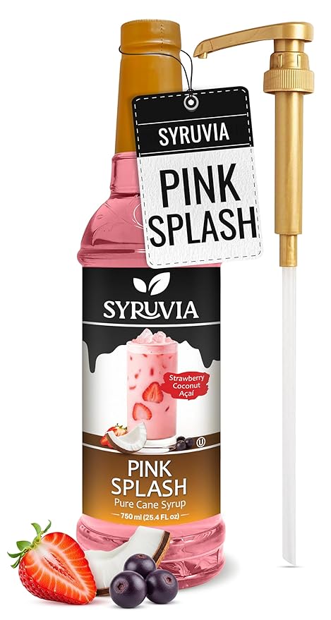 Syruvia Pink Splash Flavored Syrup for Drinks, Cocktails, Lemonades, Iced Teas and Desserts – 25.4 fl oz, With Pump