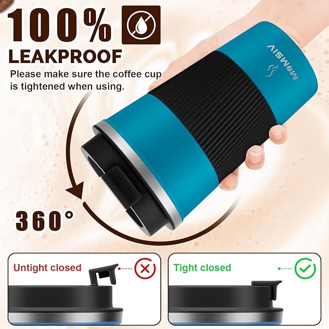 MOMSIV 12oz Travel Mug, Insulated Coffee Cup with Leakproof Lid, Vacuum Stainless Steel Double Walled Reusable Tumbler for Hot and Cold Water Coffee and Tea In Travel and Car