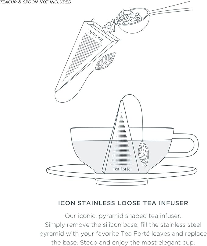 Tea Forte Icon Stainless Steel Loose Leaf Tea Infuser, Extra Fine Strainer with Silicone Leaf and Base