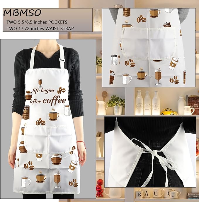 MBMSO Life Begins After Coffee Apron - Barista Gift, Coffee Themed Kitchen Apron