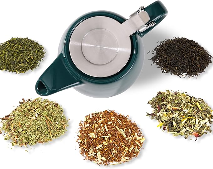 Ceramic Teapot With Stainless Steel Infuser, Heat Resistant, Perfect Tea Maker, Green, 500ml/17oz