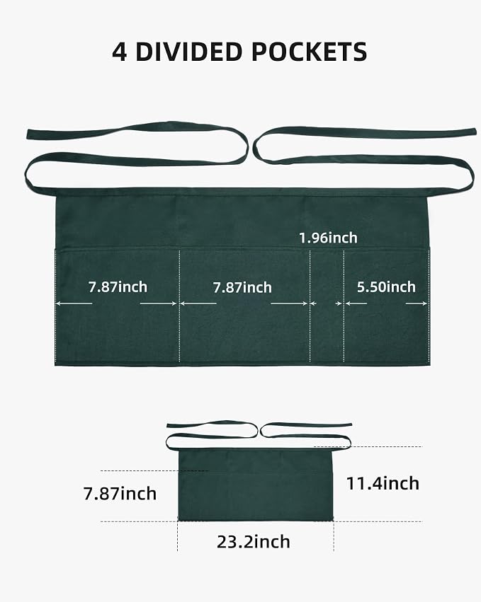 Argstar 2 Pack Server Apron with 4 Pockets, Waitress Waiter Waist WaterDrop Resistant Short Aprons - Image 2